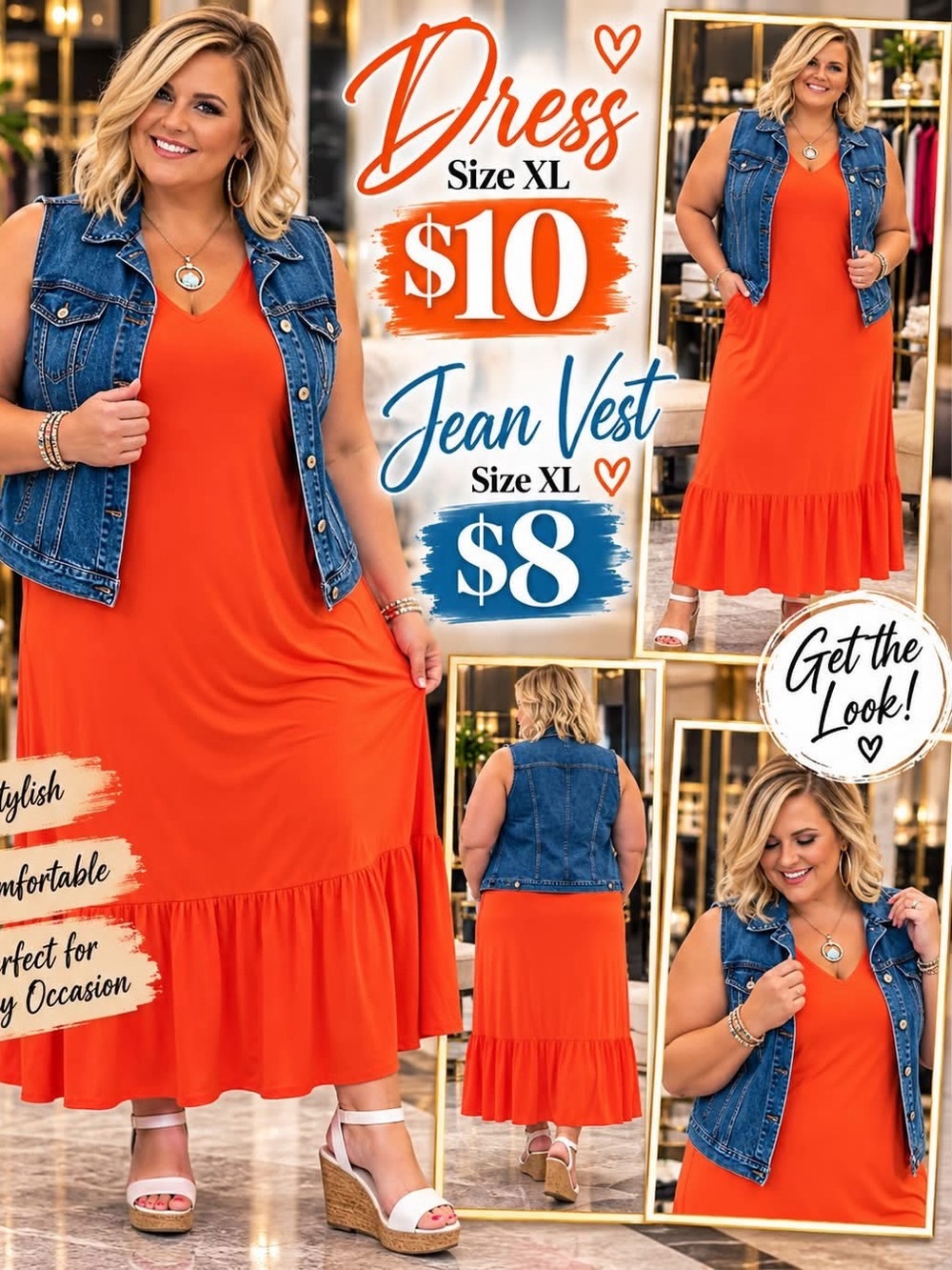 Plus-Size Orange Ruffle-Hem Maxi Dress by